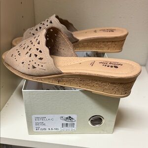 Spring Step Beige Cutout Wedge Sandals